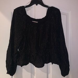Universal Thread Black with Gold Metallic Stripped Off the Shoulder Top